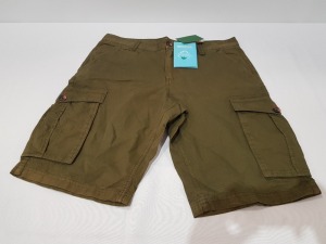 12 X BRAND NEW MENS REGATTA NEW SHOREBAY VINTAGE LOOK CARGO SHORTS IN DARK KHAKHI IN MIXED SIZES ( RRP £60 EACH - TOTAL £720) IN ONE TRAY- TRAY NOT INCLUDED