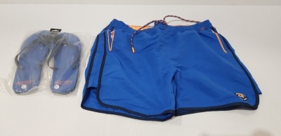 10 X BRAND NEW TOKYO LAUNDRY SHORTS AND FLIP FLOP SETS IN BLUE AND ORANGE SIZES INCLUDE 3 SMALL, 7 LARGE ( RRP £24.99 EACH) IN ONE TRAY- TRAY NOT INCLUDED