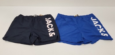 19 X BRAND NEW JACK AND JONES SWIMMING SHORTS IN BLUE AND IN NAVY IN MIXED SIZES(£15 EACH RRP- TOTAL £285) IN ONE TRAY- TRAY NOT INCLUDED