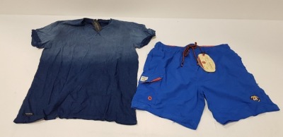 22 X BRAND NEW MIXED LOT CONTAINING 12 TOKYO LAUNDRY ROYAL BLUE SWIM SHORTS IN SIZE SMALL, 10 SIZE MEDIUM DESIGNER THREADBARE 100% COTTON MENS INDIGO BLUE T-SHIRTS( TOTAL RRP £416) IN ONE TRAY- TRAY NOT INCLUDED