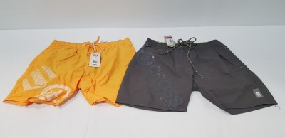 10 X BRAND NEW DESIGNER CROSSHATCH SWIMMING SHORTS, 5 IN LARGE COLOUR MAGNET, 3 LARGE IN SAFFRON AND 2XL IN NAVY (RRP £25 EACH) IN ONE TRAY- TRAY NOT INCLUDED