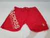 12 X BRAND NEW CROSSHATCH DESIGNER MESH LINED SWIM SHORTS WITH LOGO IN RED SIZES INCLUDE 6 LARGE, 6 XXL (RRP £25EACH- TOTAL £300) IN ONE TRAY- TRAY NOT INCLUDED