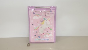 96 X 'BELIEVE IN MAGIC' UNICORN MINI CLIPBOARD & NOTEPAD - IN 8 BOXES