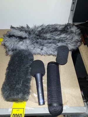 5 PC AUDIO LOT IE. SENNHEISER E835 MICROPHONE, RYCOTE SOFTIE WIND SHIELD, RYCOTE WINDJAMMER ETC.(SEE IMAGES)