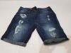 10 X BRAND NEW DESIGNER THREADBARE DENIM SHORTS IN BLUE IN MIXED SIZES THIS INCLUDES 4 32 WAIST, 5 34 WAIST AND 1 36 WAIST. ( RRP £34.99 EACH - TOTAL £349) IN ONE TRAY- TRAY NOT INCLUDED