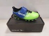 8 X CHILDRENS TOUCH FASTENING FOOTBALL TRAINING SHOE IN LIME/BLUE IN UK SIZE 10- RRP £ 28.99 EACH- TOTAL £230- ON ONE SHELF