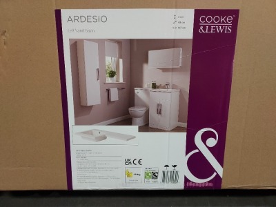 10 X BRAND NEW ARDESIO L SHAPE LEFT HAND BASINS - ON 1 FULL PLT L - 107 CM W - 48 CM H - 3 CM