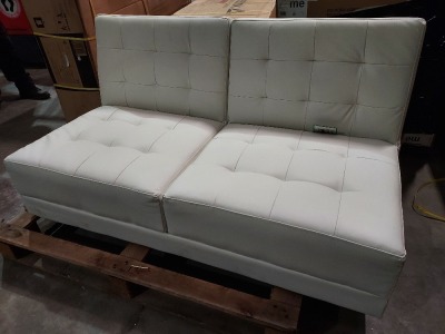 2 X 2 SEATER RECLINER IN CRÈME - MISSING LEGS AND ARM RESTS- IDEAL FOR ANY DIY PROJECT/ CAMPERVAN / MAN CAVE