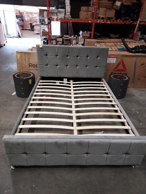 1 X VALENTINA KING SIZED BED FRAME IN LIGHT GREY VELVET