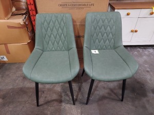 6 X BRAND NEW ENJOY THE GOOD LIFE DINING CHAIR IN LEATHER LOOK GREEN, WITH BLACK METAL LEGS IN THREE BOXES