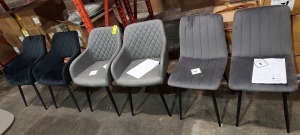 3 X SET OF 2 BRAND NEW DINING CHAIRS IN VARIOUS STYLES IN GREY VELVET- GREY LEATHER LOOK / NAVY BLUE LEATHER LOOK