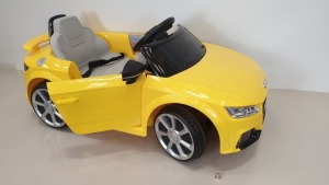 BRAND NEW BOXED RIDE-ON AUDI TT RS ROADSTER IN YELLOW (BATTERY POWERED 6V W/RC) FORWARD AND REVERSE - IN 1 BOX)