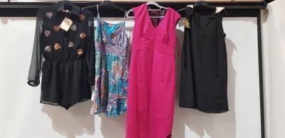 10 X PIECE BRAND NEW WOMENS MIXED CLOTHING CONTAINING- LOVE LABEL SUMMER DRESS IN BLACK AND SEQUIN DESIGN SIZE UK 10 - BE BEAU SUMMER SHORT DRESS IN BLUE/ MULTI-COLOURED SIZE UK 10 - LOVE LABEL SUMMER SHORT DRESS IN BLACK WITH PEARL DESIGN SIZE UK 10 - AL