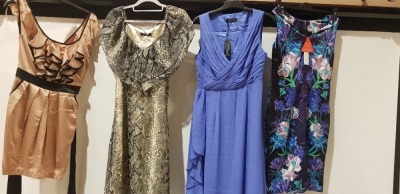 10 X PIECE BRAND NEW WOMENS MIXED CLOTHING CONTAINING TEATRO LONG SUMMER DRESS IN BLUE IN SIZE UK 10 - TEATRO SUMMER DRESS IN SNAKESKIN DESIGN SIZE UK 10 - LOVE LIPSY SHORT SUMMER DRESS IN CRÈME PINK AND BLACK SIZE UK 10- TEATRO SHORT SUMMER DRESS IN PURP