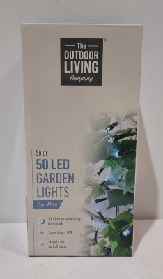 53 X BRAND NEW PREMIER 50 LED GARDEN LIGHTS - IN COOL WHITE - TURNS ON AUTOMATICALLY WHEN DARK - STAYS LIT FOR 8 HOURS