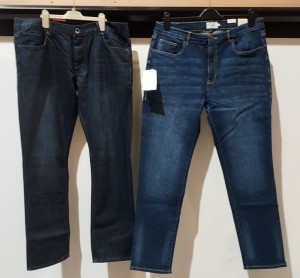 5 X BRAND NEW MIXED LOT CONTAINING 4 ENZ0 989 JEANS IN SIZE 36L IN NAVY BLUE - 1 FARAH JEANS IN SIZE 36 IN LIGHT BLUE