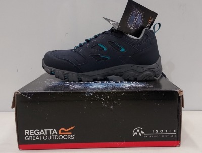 6 X BRAND NEW WOMENS REGATTA HIKING BOOTS IN NAVY / ATLANTIS BLUE - 3 IN UK SIZE 3 - 3 IN UK SIZE 4 IN SIX BOXES - RRP £100 EACH