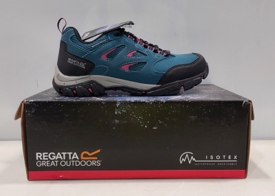 5 X BRAND NEW REGATTA HIKING BOOTS IN BLUE/RED/VIOLET - 2 IN UK SIZE 7 - 3 IN UK SIZE 3 - RRP £90 EACH