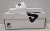 6 X BRAND NEW MENS WHITE FILA SLIDERS - 2 IN UK SIZE 11- 2 IN UK SIZE 12 - 1 IN UK SIZE 10 - 1 IN UK SIZE 8