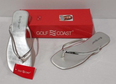 144 X BRAND NEW SILVER WOMENS GOLF COAST TOE POST SANDALS - 36 IN EU 39 - 36 IN EU 38 - 24 IN EU 40 - 24 IN EURO 37 - 12 IN EU 41 - 12 IN EU 36 IN SIX BOXES