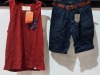 17 X BRAND NEW MIXED LOT CONTAINING 10 SMITH AND JONES CHINO SHORTS WITH BELTS IN NAVY SIZE 30 WAIST - 7 MIXED BELLFIELD MENS TANK TOPS IN RED AND WHITE - TOTAL RRP £380 - IN ONE TRAY - TRAY NOT INCLUDED