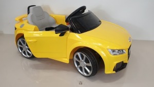 BRAND NEW BOXED RIDE-ON AUDI TT RS ROADSTER IN YELLOW (BATTERY POWERED 6V W/RC) FORWARD AND REVERSE - IN 1 BOX)