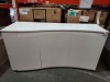 1 X VIDA LIVING GLOSS WHITE CURVED FRONT 3 DOOR SIDEBOARD - WITH FRONT LED STRIP - (150 X 50 X 81 CM ) DAMAGE TO LEFT SIDE (PLEASE NOTE THIS IS CUSTOMER RETURN )