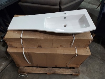 6 X BRAND NEW ELATION 1200 CURVED RIGHT HAND GELSTONE BASINS - (CODE : 883R)