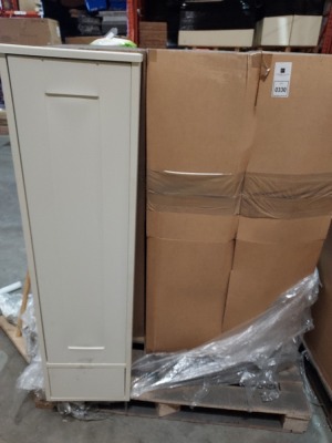 7 X BRAND NEW ELATION FLOOR STANDING TALL UNIT - IN CREAM COLOUR ( 29428/432) PLEASE NOTE CENTRE PANEL VENEER IS LIFTING ) ( H 145 CM X W 35 CM X D 35 CM ) - ON 1 PLT