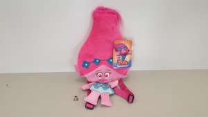 96 X BRAND NEW TROLLS 'POPPY HEAD' PLUSH BACKPACKS IN 8 BOXES