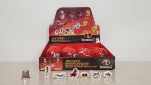 192 X BRAND NEW DISNEY INCREDIBLES 2 COLLECTABLE SECRET EGG - MINI ERASERS ( 6 ERASERS PER EGG ) - IN 4 BOXES