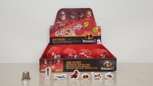 192 X BRAND NEW DISNEY INCREDIBLES 2 COLLECTABLE SECRET EGG - MINI ERASERS ( 6 ERASERS PER EGG ) - IN 4 BOXES