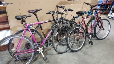 4 X MIXED BIKE LOT CONTAINING - 1 TREK BIKE- 1 GIANT BIKE - 1 TORNADO PROBIKE - 1 TOWN AND TRAIL FALCON EXPLORER 12