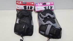 60 X BRAND NEW SETS OF THREE FILA SKATEBOARDING PROTECTION PADS IN BLACK AND GREY IN SIZES XS / XXS IN THREE BOXES