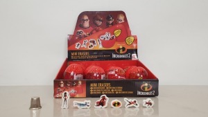 192 X BRAND NEW DISNEY INCREDIBLES 2 COLLECTABLE SECRET EGG - MINI ERASERS ( 6 ERASERS PER EGG ) - IN 4 BOXES