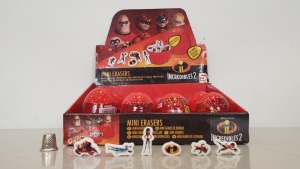 192 X BRAND NEW DISNEY INCREDIBLES 2 COLLECTABLE SECRET EGG - MINI ERASERS ( 6 ERASERS PER EGG ) - IN 4 BOXES