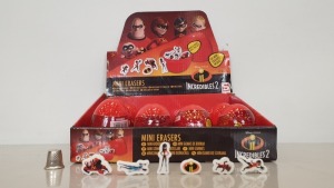 192 X BRAND NEW DISNEY INCREDIBLES 2 COLLECTABLE SECRET EGG - MINI ERASERS ( 6 ERASERS PER EGG ) - IN 4 BOXES