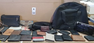 30 X USED MIXED LOT CONTAINING WALLETS AND PURSES IE BLACK EMPORIO ARMANI WALLET - MENBENSE WALLET - NEXT LEATHER WALLET - BLACKSQUAD WALLET - MODA PURSE ETC