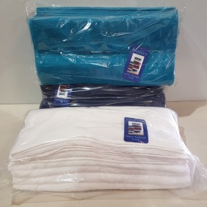 66 X BRAND NEW MUSBURY LUXURY SUPERSOFT MIDNIGHT BLUE - TEAL - WHITE TOWELS IN SIZE 50X90CM - IN 11 PACKS