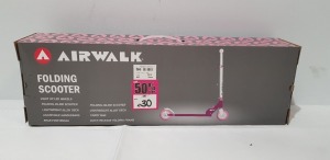 12 X BRAND NEW AIRWALK PURPLE FOLDING SCOOTERS (ONE SIZE) RRP-£30.00 EACH