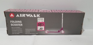 12 X BRAND NEW AIRWALK PURPLE FOLDING SCOOTERS (ONE SIZE) RRP-£30.00 EACH