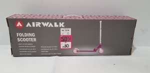 12 X BRAND NEW AIRWALK PURPLE FOLDING SCOOTERS (ONE SIZE) RRP-£30.00 EACH