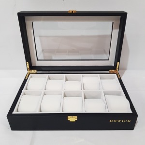 36 X BRAND NEW HOWICK 10 SLOT WATCH BOX IN LEATHER LOOK SIZE 34X21X10CM IN 6 BOXES