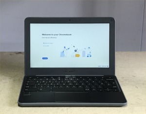 ASUS C202XA CHROMEBOOK WITH INTEL CELERON N3060 CPU, 4GB RAM, 32GB EMMC, (DATA WIPED WITH CHROME OS INTACT), GOOD BATTERY (NO CHARGER)