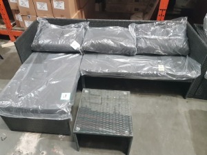 1 X BRAND NEW STUDIO RATTAN CORNER SOFA SET IN COLOUR DARK GREY IN ONE BOX -- DIMENSIONS LENGTH 184CM - WIDTH 120 CM - HEIGHT 66 CM