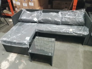 1 X BRAND NEW STUDIO RATTAN CORNER SOFA SET IN COLOUR DARK GREY IN ONE BOX -- DIMENSIONS LENGTH 184CM - WIDTH 120 CM - HEIGHT 66 CM