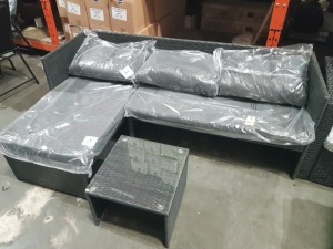 1 X BRAND NEW STUDIO RATTAN CORNER SOFA SET IN COLOUR DARK GREY IN ONE BOX -- DIMENSIONS LENGTH 184CM - WIDTH 120 CM - HEIGHT 66 CM