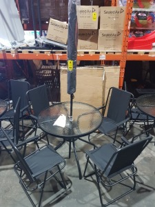 1 X 6 PIECE OXFORD PATIO SET CONTAINING AN 80 CM DIAMETER TABLE - FOUR FOLDABLE CHAIRS AND ONE PARASOL ALL IN BLACK