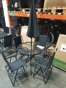 1 X 6 PIECE OXFORD PATIO SET CONTAINING AN 80 CM DIAMETER TABLE - FOUR FOLDABLE CHAIRS AND ONE PARASOL ALL IN BLACK