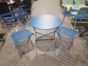 1 X BRAND NEW BERLIN PATIO FOLDING BISTRO SET BLUE CONTAINING TWO CHAIRS AND ONE TABLE